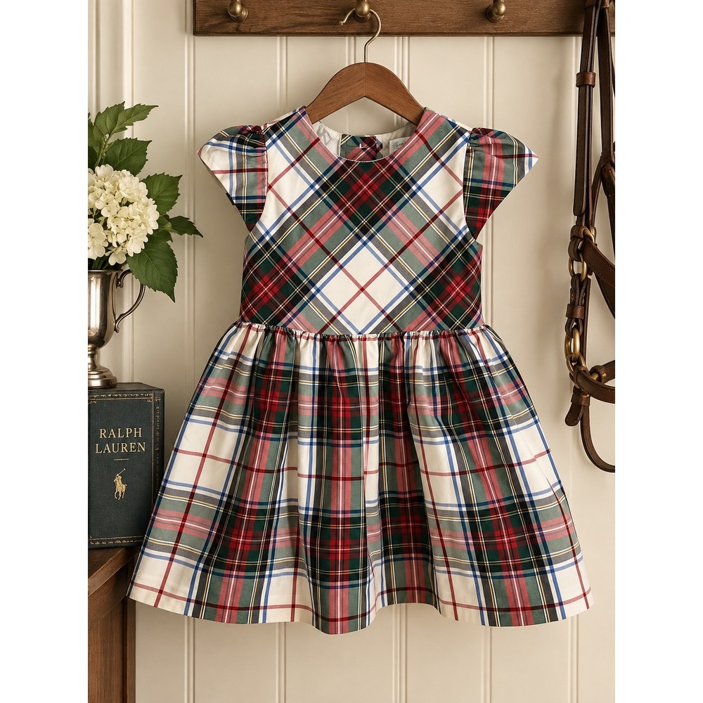 RALPH LAUREN POLO Girls Multi Color Plaid Tartan Holiday Dress